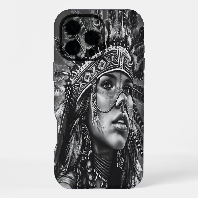 Indischer Kriegergeist mit Federn iPhone Hülle (Rückseite)