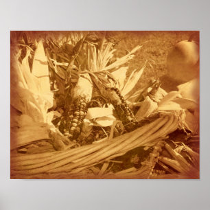 Indischer Mais im Korb Vintage-Look Herbst Poster