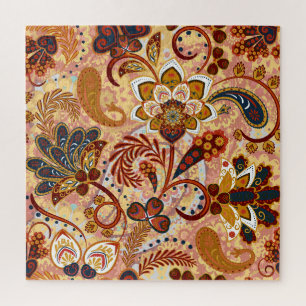Indischer Paisley: Florales Vintage Braun Puzzle