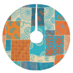 Indischer Patchwork, nahtloser vintage Hintergrund Polyester Weihnachtsbaumdecke