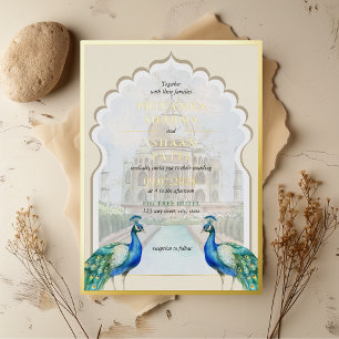 Indischer Pfau Gold Taj Mahal Ästhetische Hochzeit Folieneinladung