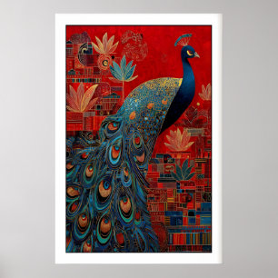 Indischer Pfau-Kunstprint, farbenfrohes Vogeldesig Poster