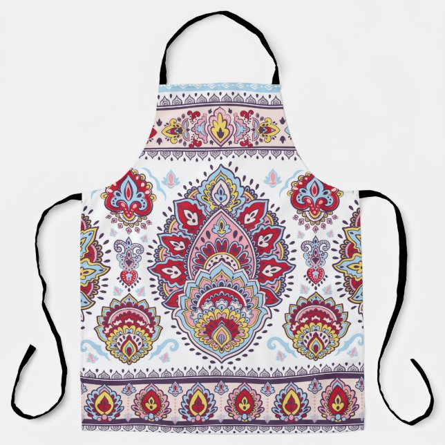 Indischer Pisley mit Blumen, ethnische Medaille. Schürze (Vorderseite)