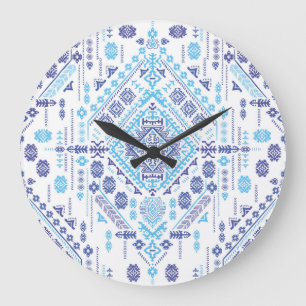 Indischer Pisley Teppich, ethnische Mandala Muster Große Wanduhr