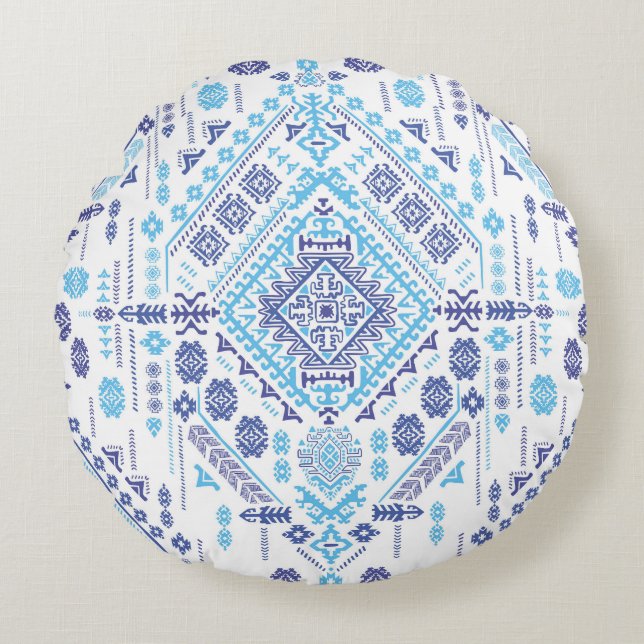 Indischer Pisley Teppich, ethnische Mandala Muster Rundes Kissen (Vorderseite)