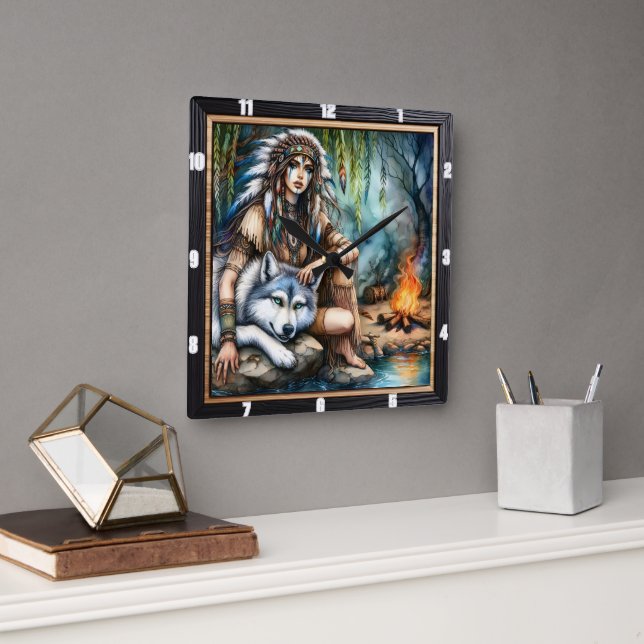 Indischer Rhythmus: Willow Dance Twilight Quadratische Wanduhr (Büro)