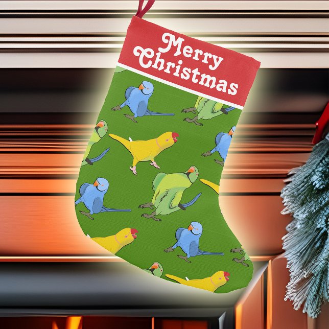 Indischer Ringneck Papagei Flock Grüner Gelber Vog Kleiner Weihnachtsstrumpf (Indian Ringneck Parrot flock pet bird Christmas stocking)