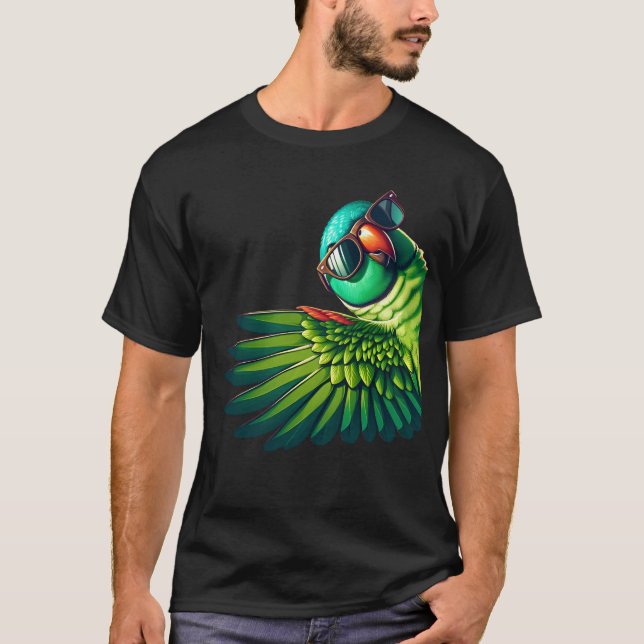 Indischer Ringneck Papagei mit Sonnenbrille Funny  T-Shirt (Vorderseite)