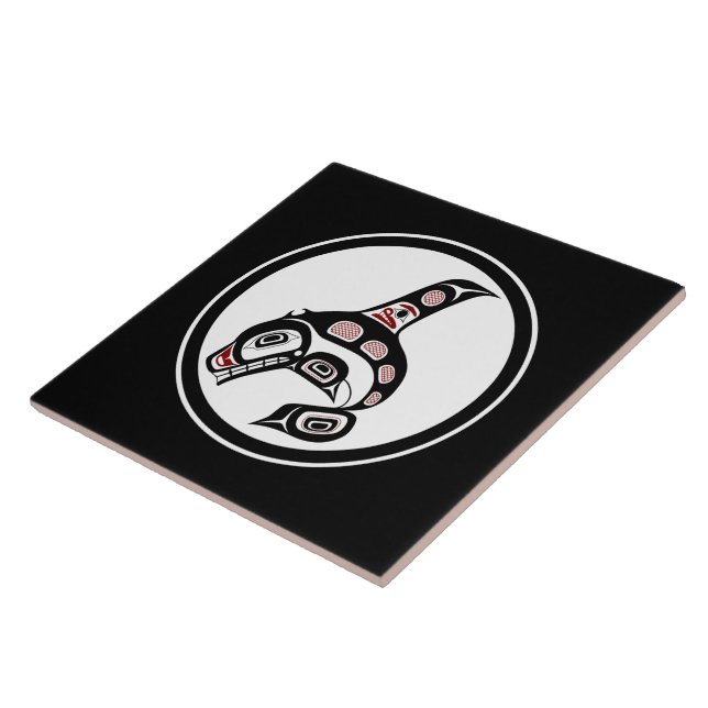 Indischer Rotschwarzer Haida Art Killer Whale Fliese (Seite)