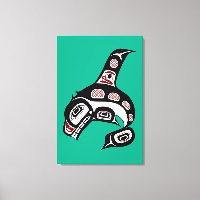 Indischer Rotschwarzer Haida Art Killer Whale Leinwanddruck (Vorderseite)