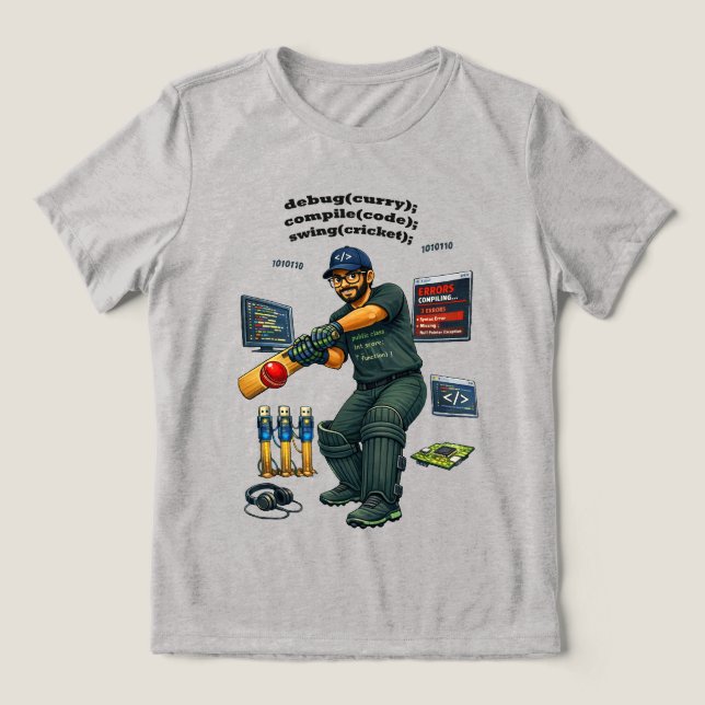 Indischer Software-Ingenieur Coder spielt Cricket  Tri-Blend Shirt (Design Vorderseite)