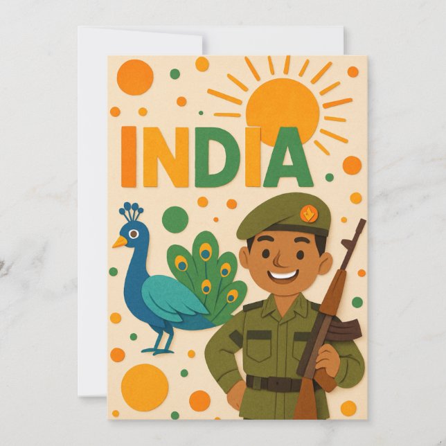 Indischer Soldat mit Pfauenkarte (Vorderseite)