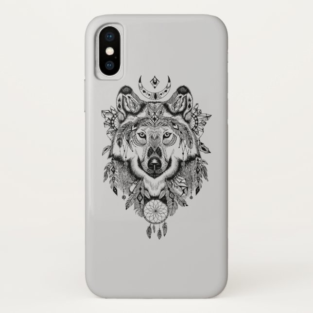 Indischer Stammes- Wolf Case-Mate iPhone Hülle (Rückseite)
