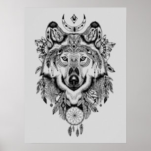 Indischer Stammes- Wolf Poster