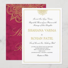 Indischer Stil Burgundy Marble Gold Color Wedding Einladung