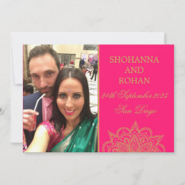 Indischer Stil Gold Pink Foto Hochzeit speichern d Ankündigung