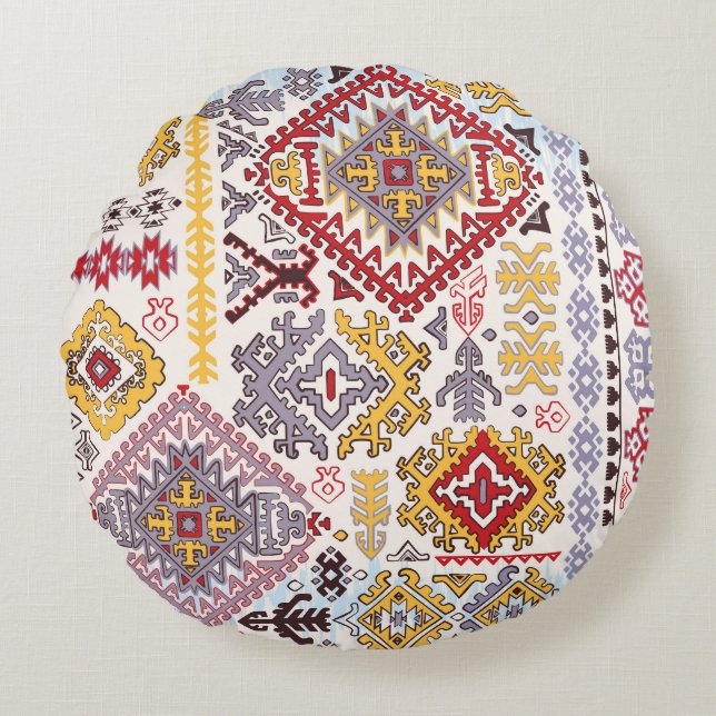 Indischer Teppich, Paisley Mandala, Yoga Rundes Kissen (Vorderseite)