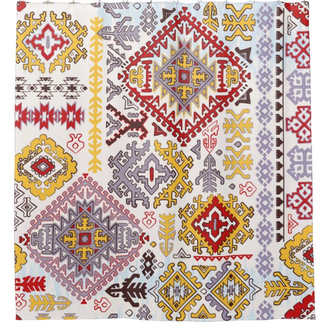 Indischer Teppich-Paisley-Ornament-Muster. Ethnic  Duschvorhang (Vorderseite)