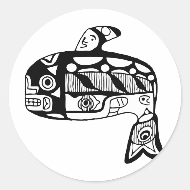 Indischer Tlingit Whale Runder Aufkleber (Vorderseite)