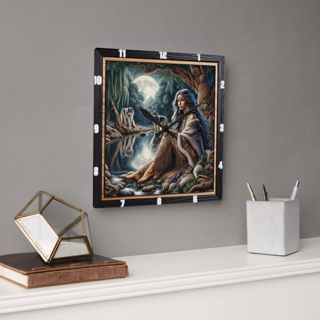 Indischer Traum: Fluss der Reflektionen Quadratische Wanduhr (Büro)