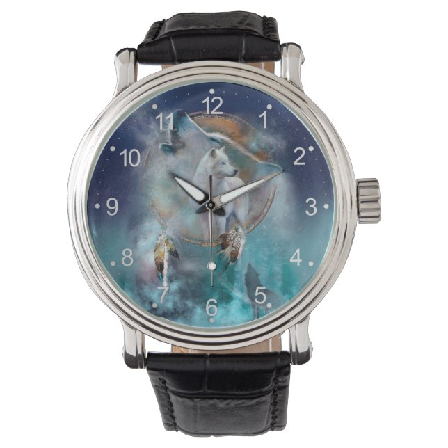 Indischer Träumer und ethnischer Stammeswolf Armbanduhr (Vorderseite)