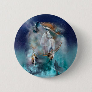 Indischer Träumer und ethnischer Stammeswolf Button