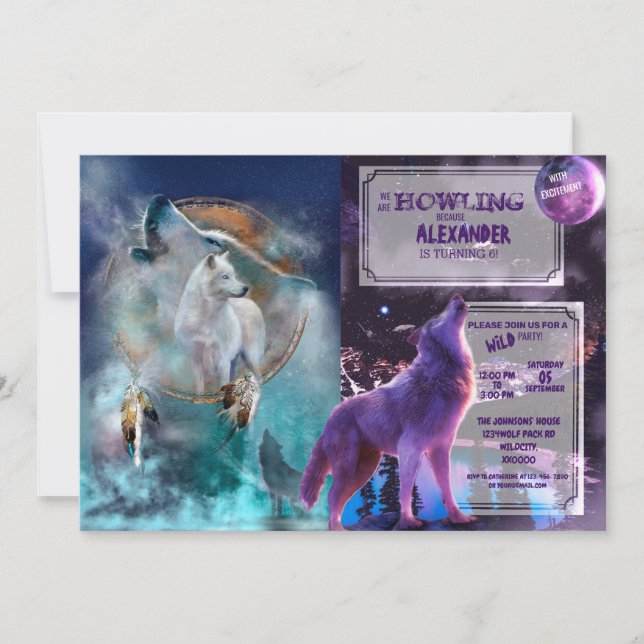 Indischer Träumer und ethnischer Stammeswolf Einladung (Vorderseite)