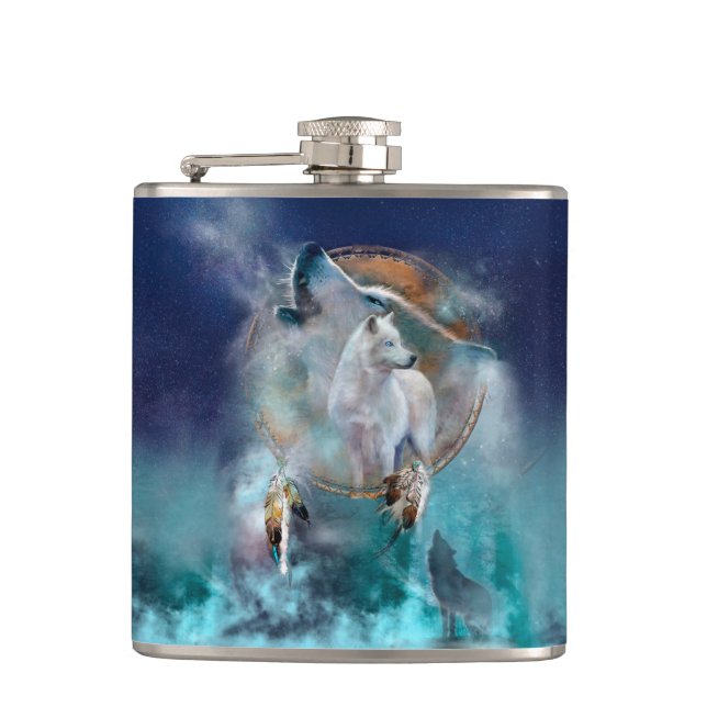 Indischer Träumer und ethnischer Stammeswolf Flachmann (Vorderseite)