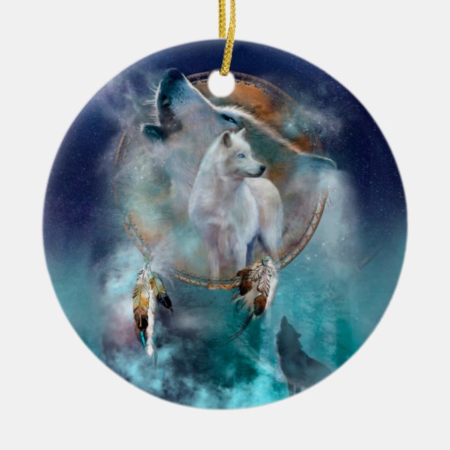 Indischer Träumer und ethnischer Stammeswolf Keramik Ornament (Vorne)