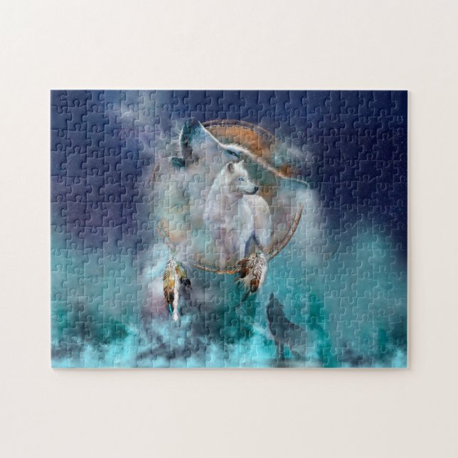 Indischer Träumer und ethnischer Stammeswolf Puzzle (Horizontal)