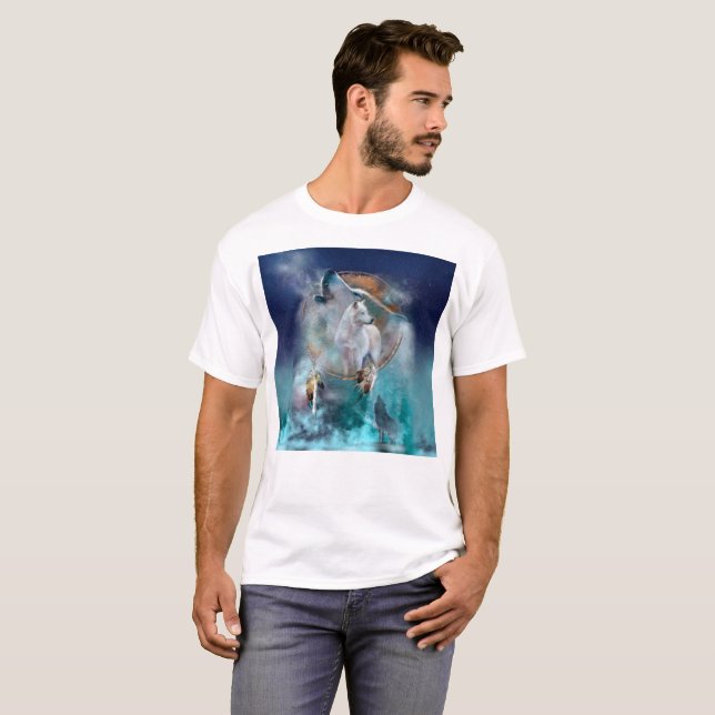 Indischer Träumer und ethnischer Stammeswolf T-Shirt (Vorne ganz)
