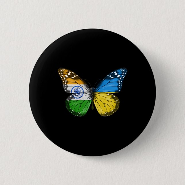 Indischer Ukrainischer Flagge Schmetterling Indien Button (Vorderseite)