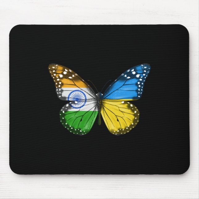 Indischer Ukrainischer Flagge Schmetterling Indien Mousepad (Vorne)
