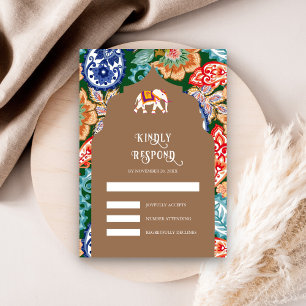 Indischer Volks kunst Elefant Beige Hochzeit RSVP Karte