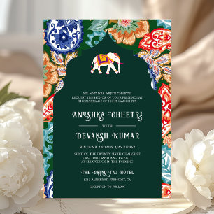 Indischer Volkskunst-Elefant Smaragdgrün Hochzeit Einladung