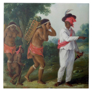 Indischer Westmann der Farbe, Carib Wom verweisend Fliese