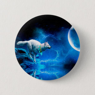 Indischer Wolf und Vollmond Button