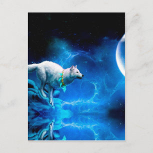 Indischer Wolf und Vollmond Postkarte