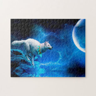 Indischer Wolf und Vollmond Puzzle