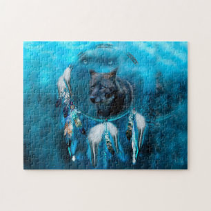 Indischer Wolfträumer mit ethnischen Ornamenten Puzzle