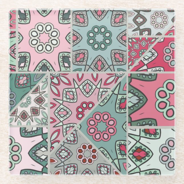 Indisches arabisches Patchwork-Quilt Vintage Glasuntersetzer (Vorderseite)
