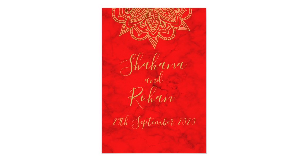 Indisches Art-rotes Gold farbige moderne schicke Einladung | Zazzle.at