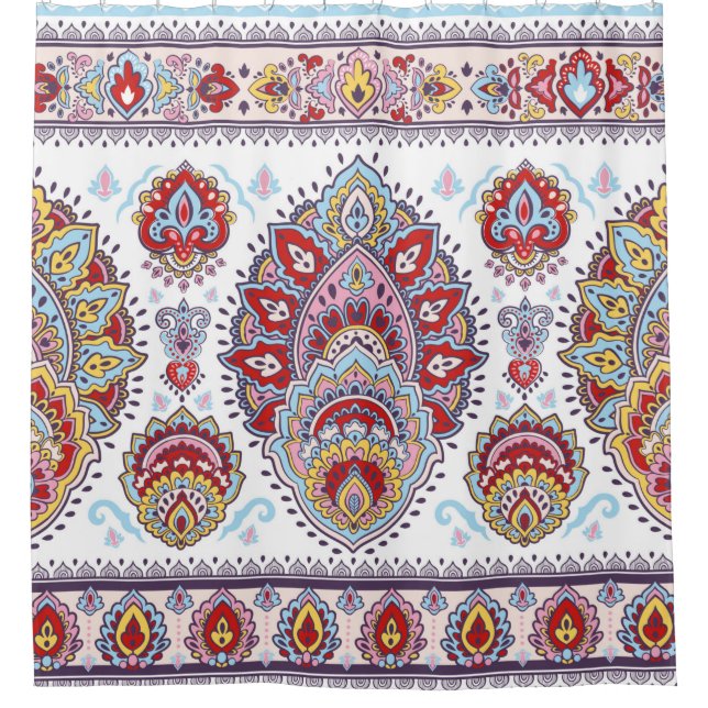 Indisches Blumenpaisley-Medaillon-Muster. Ethnic M Duschvorhang (Vorderseite)