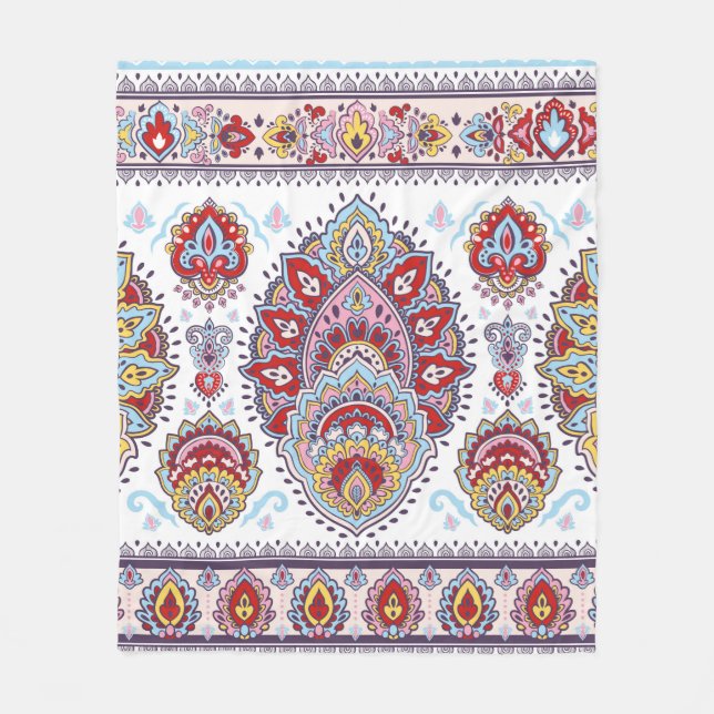 Indisches Blumenpaisley-Medaillon-Muster. Ethnic M Fleecedecke (Vorderseite)