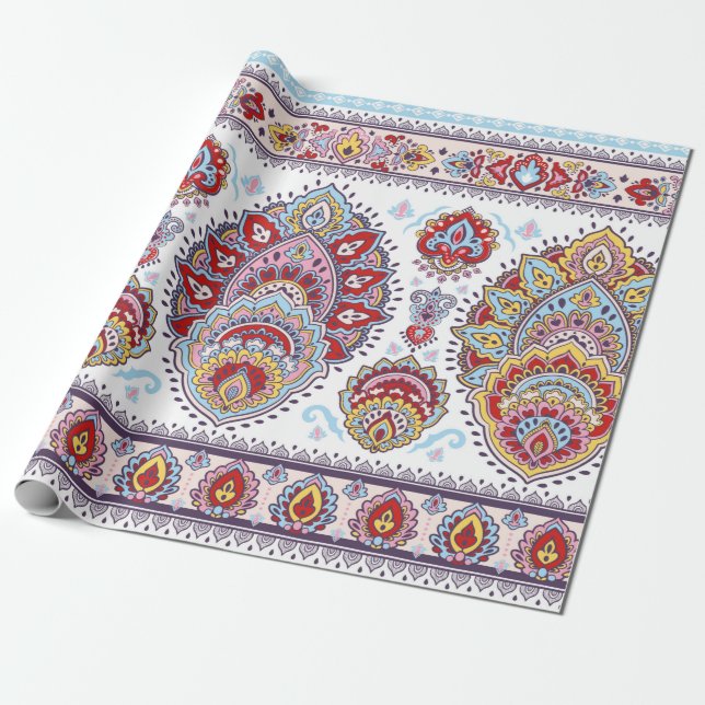 Indisches Blumenpaisley-Medaillon-Muster. Ethnic M Geschenkpapier (Ungerollt)