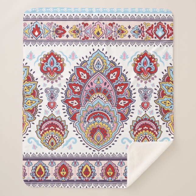 Indisches Blumenpaisley-Medaillon-Muster. Ethnic M Sherpadecke (Vorderseite)