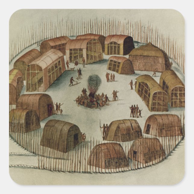 Indisches Dorf Pomeioc Quadratischer Aufkleber (Vorderseite)