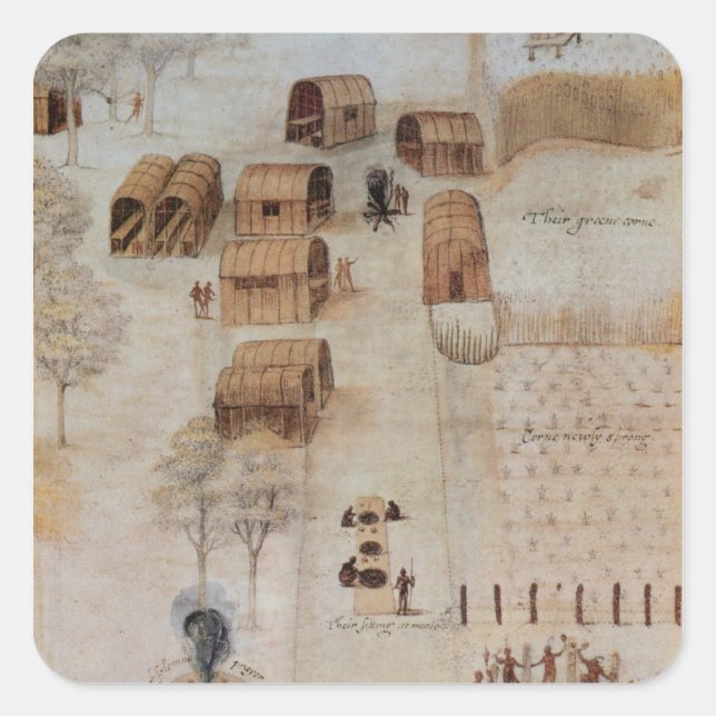 Indisches Dorf Secoton Quadratischer Aufkleber (Vorderseite)