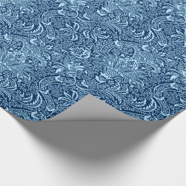Indisches, dunkles Indigo William Morriss und Geschenkpapier (Ecke)