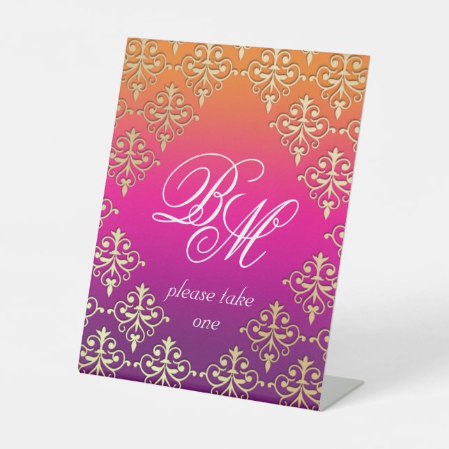 Indisches Hochzeitrosa Lila Orange  Sockelschild (Vorderseite)